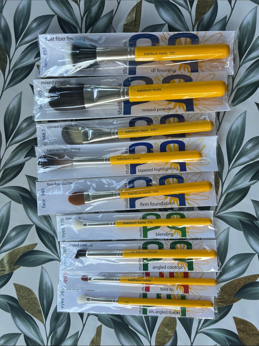 Yellow Professional Makeup Brush Set - Multi-Piece Face & Eye Kit